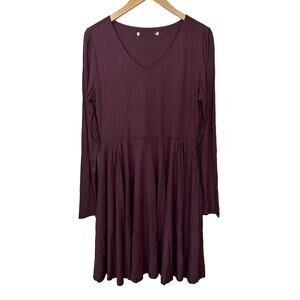 Peruvian Connection Rowan Dress Plum Purple Women's Large V‎ Neck Pima Modal